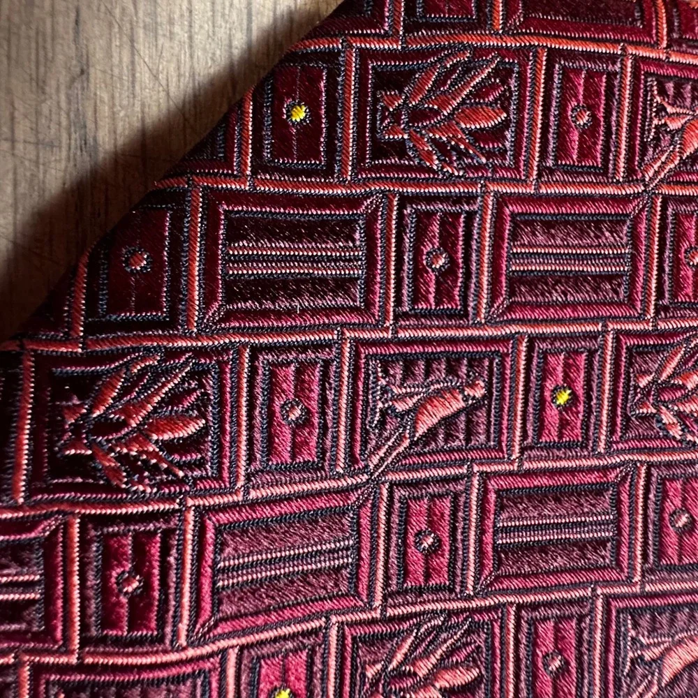 M Frey‎ Wien Burgundy Red Silk Necktie Bird Leaf Pattern Men's Formal Tie